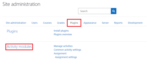 Activity modules section under plugins tab